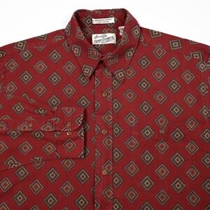 Vintage Sears Roebuck Co Single Needle‎ Cotton Geometric Western Shirt Men's L